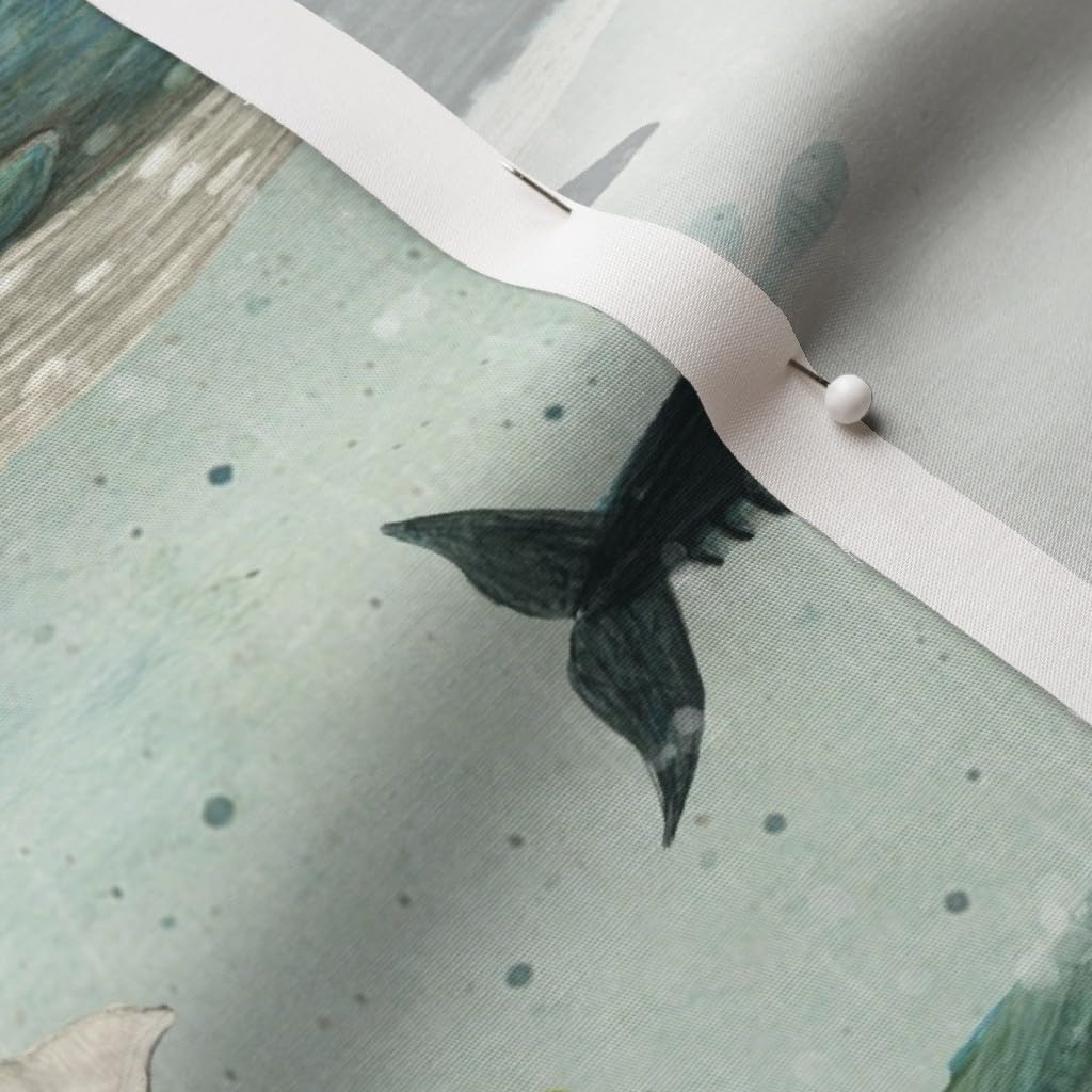 Spoonflower Fabric - Whales Green Blue Orange Fish Sea Ocean Jellyfish Pod Whale Humpback Printed on Cotton Poplin Fabric by The Yard - Sewing Shirting Quilting Dresses Apparel Crafts