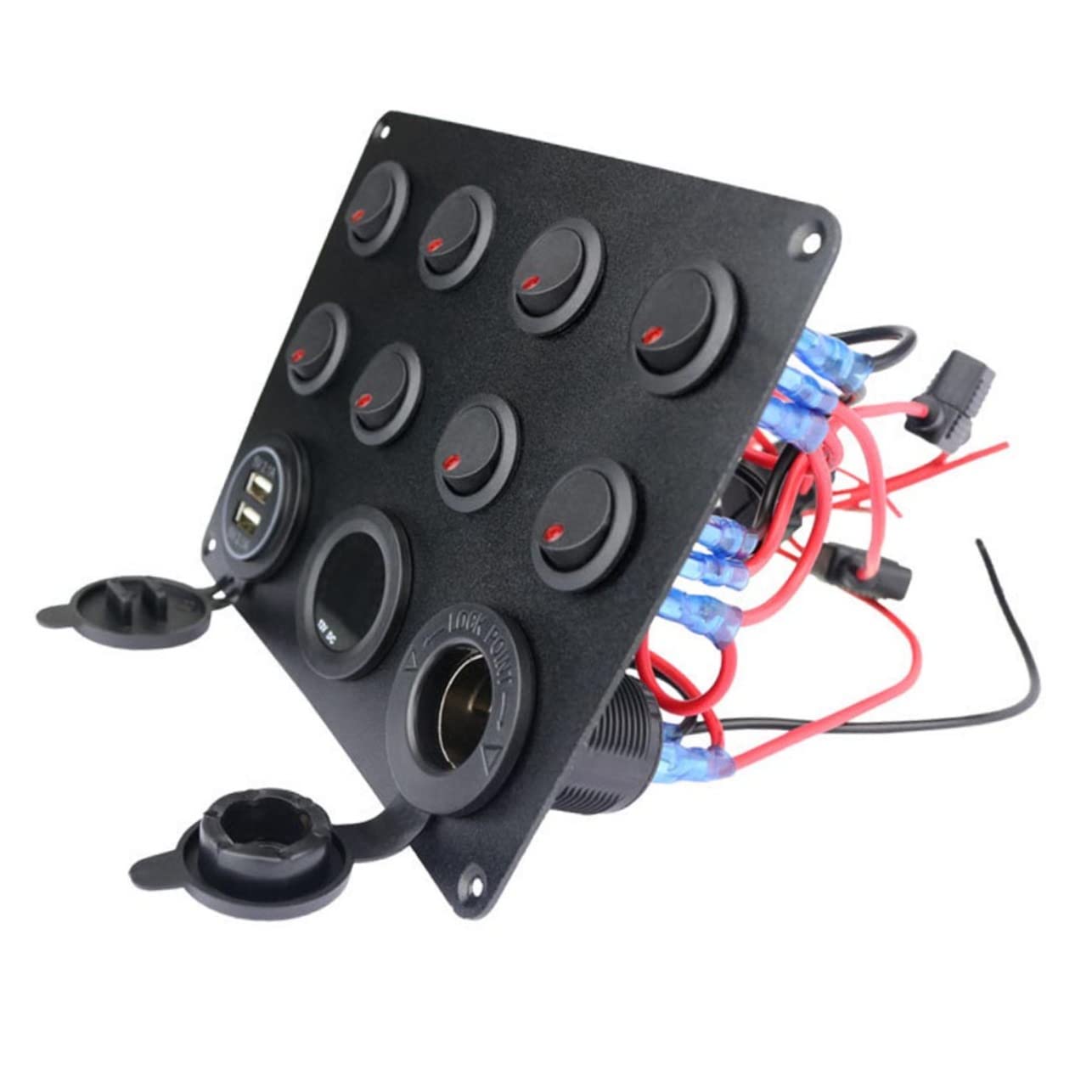 8-fach Kfz Panel mit Zwei USB Steckdosen und Digitalem Voltmeter
