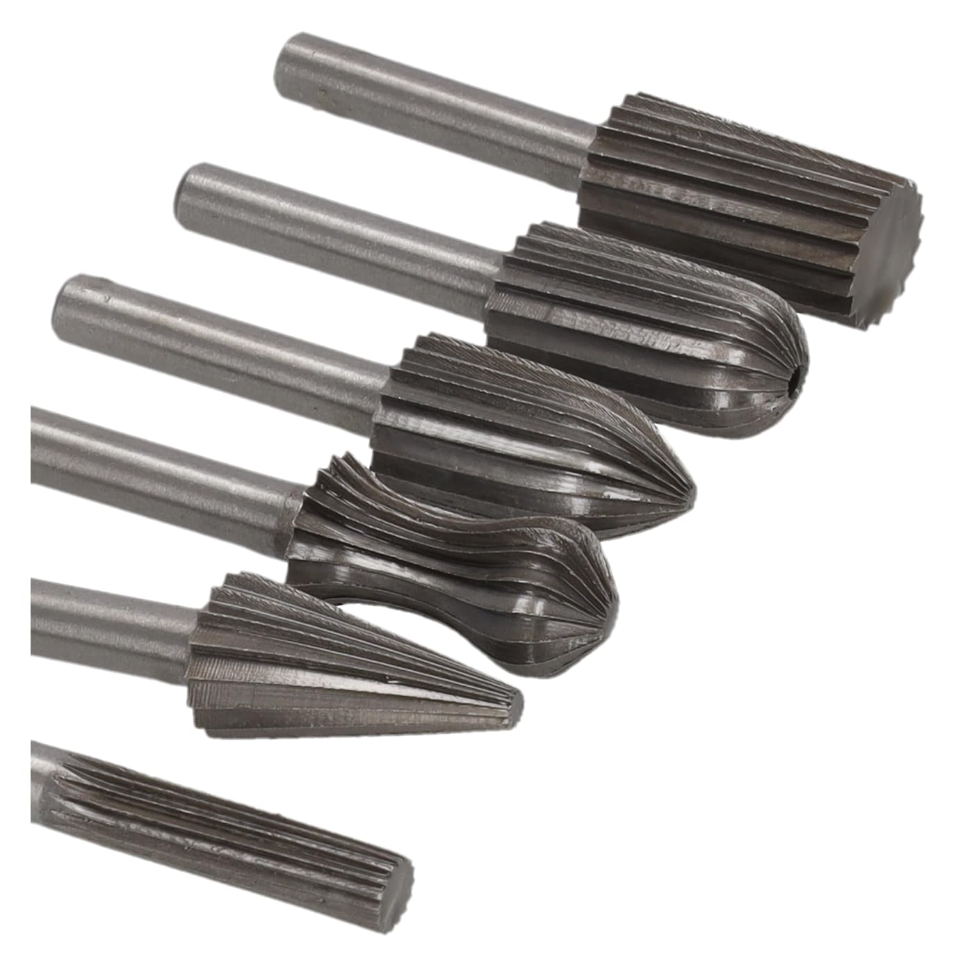 DEDRA Zestaw 6 trzpieni frezarskich HSS, do aluminium, metali nieżelaznych, tworzywa sztucznego i drewna, średnica trzpienia 6 mm, nadaje się do szlifierek prostych