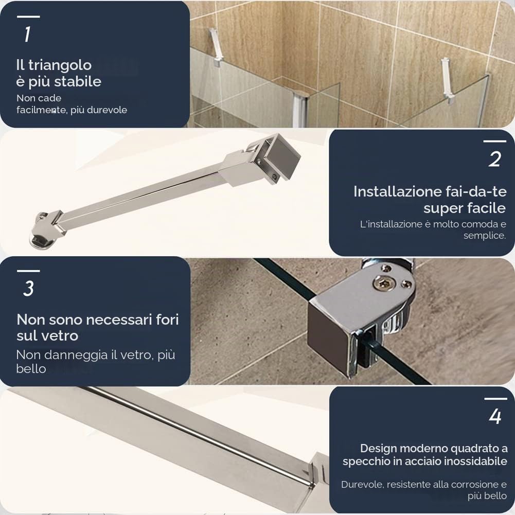 80 cm stainless steel Frameless Shower Door Fixed panel wall-to-glass Support bar for 6mm 8mm 10mm spessore vetro da m-home