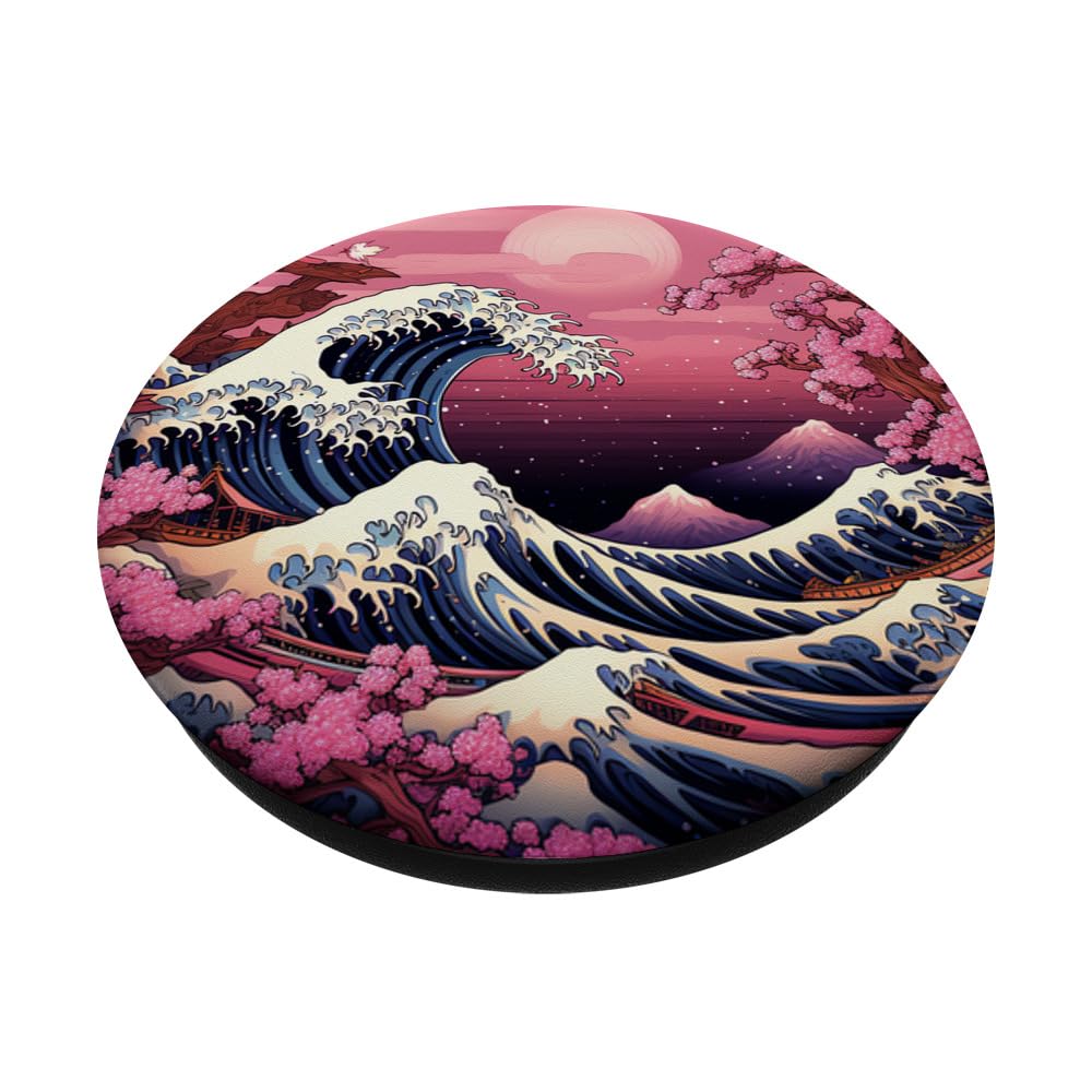 Japanese Flowers Serenity Waves Whispering Petal Secrets PopSockets Swappable PopGrip, Black - Image 2