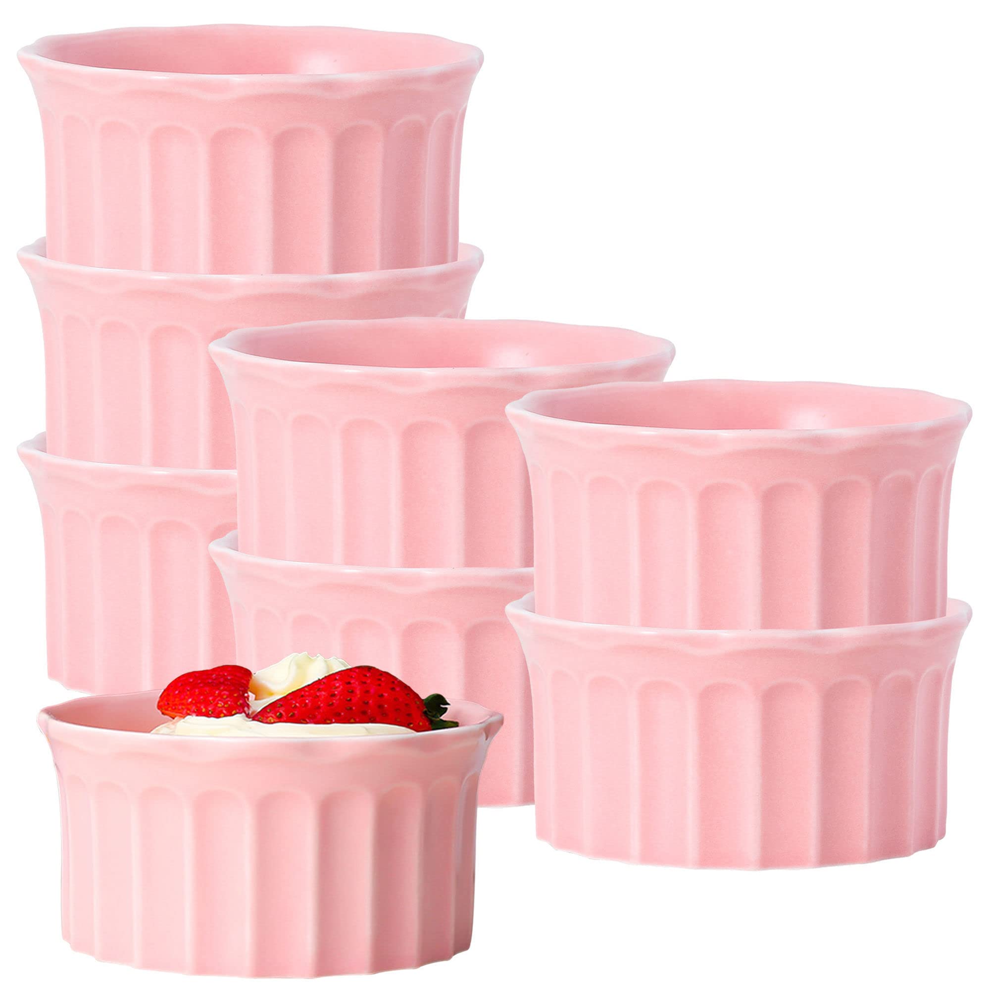 Bol à soupe, bol à riz, bol à déjeuner, ensemble de ramequins, 230 ml, ramequins à crème brûlée, plats à soufflé allant au four, ramequins à soufflé, ramequins for friteuse à air-rose-lot de 8 (Color