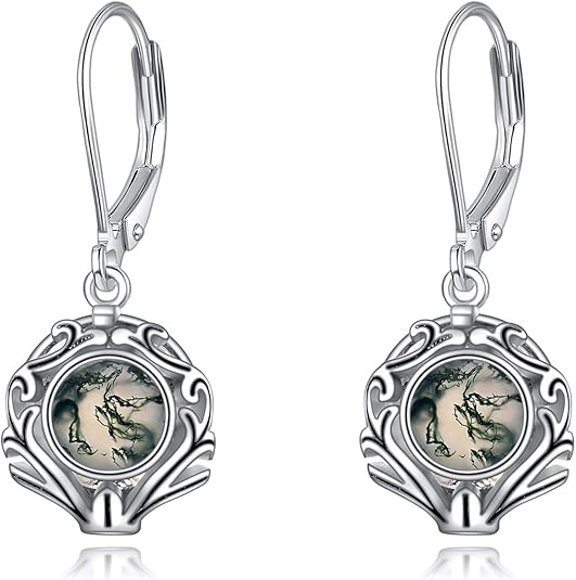 TIGER RIDER Gemstone Leverback Earrings with Moss Agate