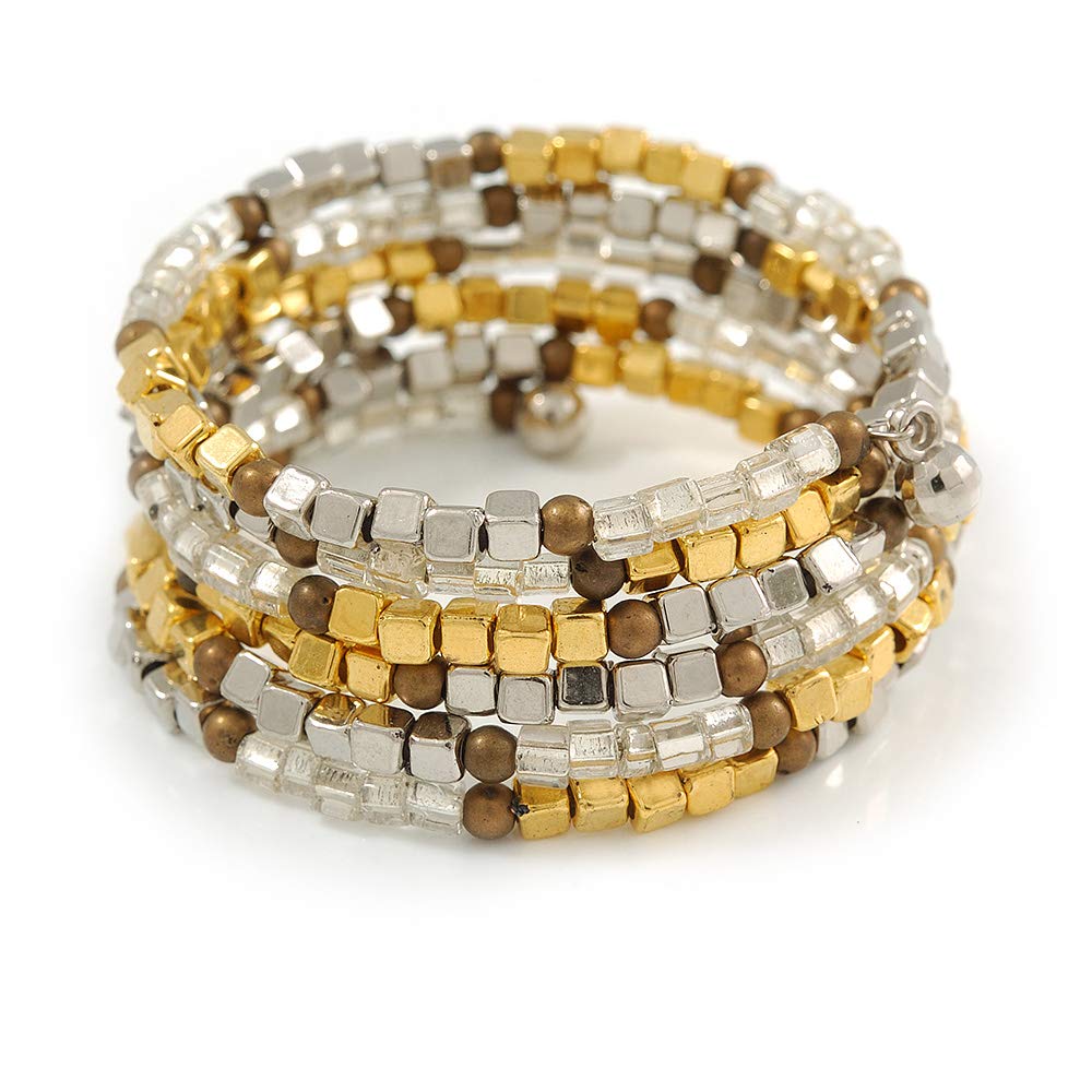 Bracciale Rigido In Rame Con Perline Satinate In Vetro Marrone Noce Di Cocco