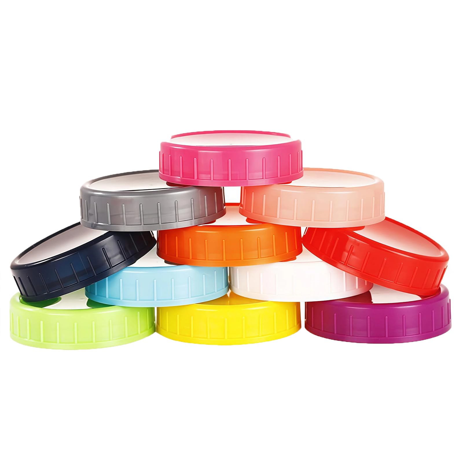 12 Pcs Food-Grade Colored Plastic Mason Jar Lids Storage Caps with Silicone Sealing Ring for for Mason Canning Jars-Regular Mouth-Fits 2.75 in (70 mm) Outer Diameter Mouth Jars
