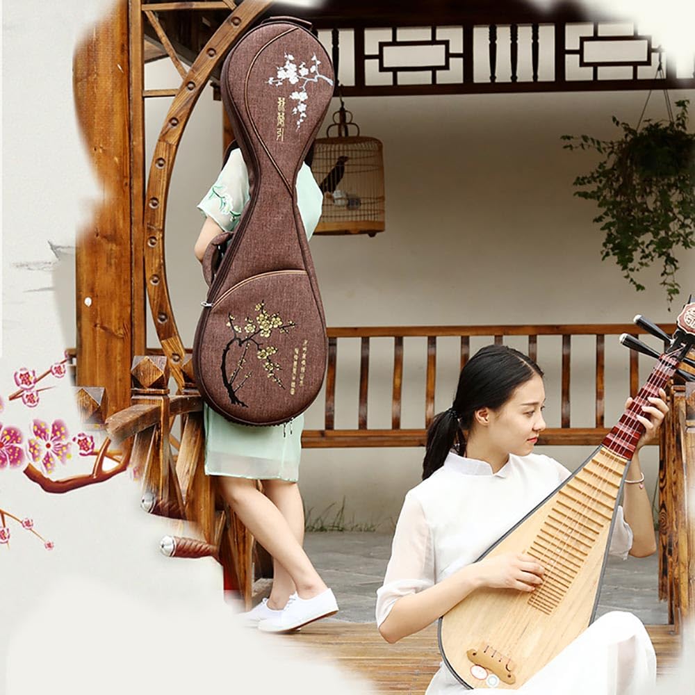 Borsa per liuto cinese Pipa Bag in tessuto Oxford borsa a tracolla in stile cinese Pipa zaino con motivo fiore di prugna custodia per liuto per strumento liuto (caffè)