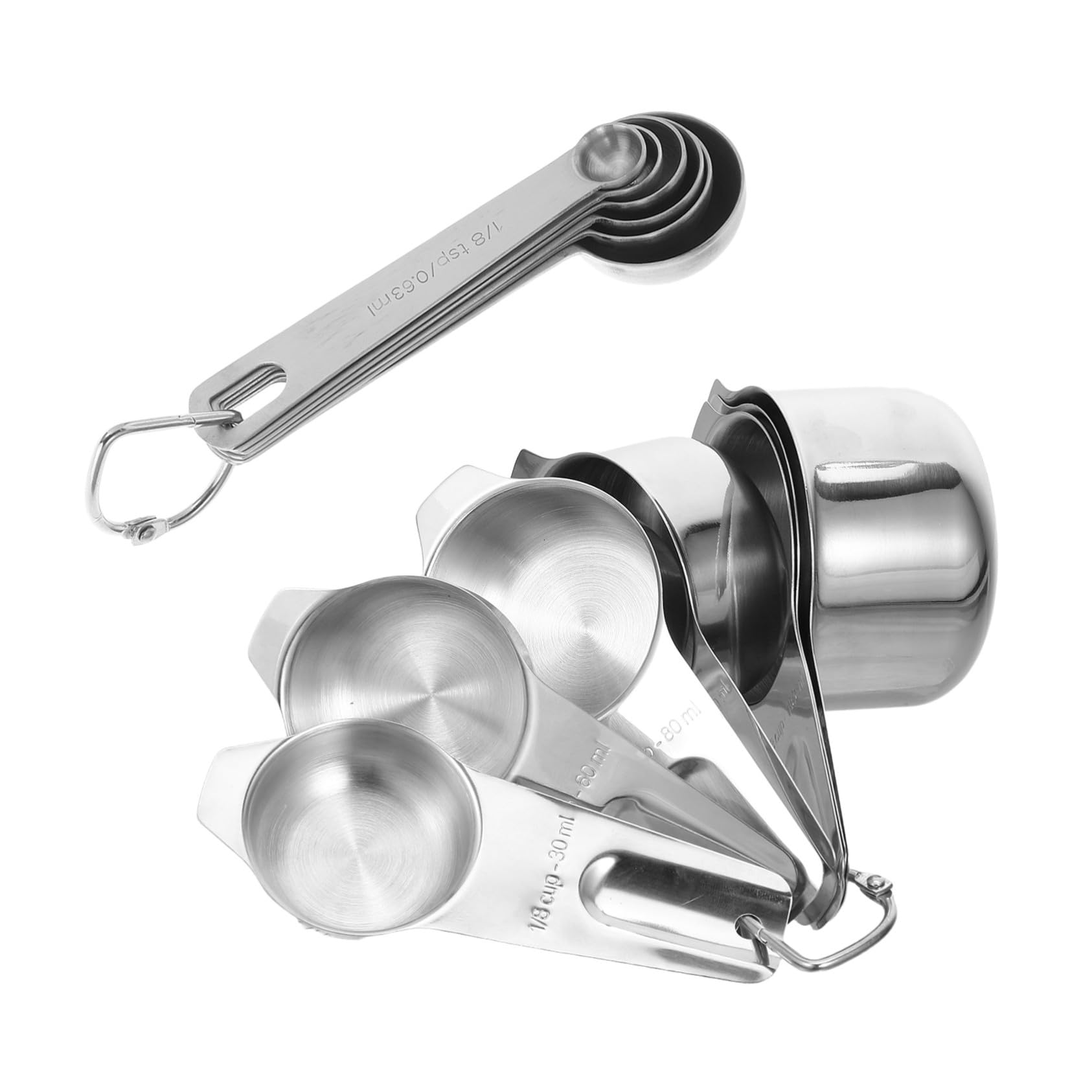 2 ensembles Set de Ustensiles Cuisine Inox Tasses et Cuillères Doseuses Acier Inoxydable pour Mesurer Liquides et Poudres Cuisine et Pâtisserie
