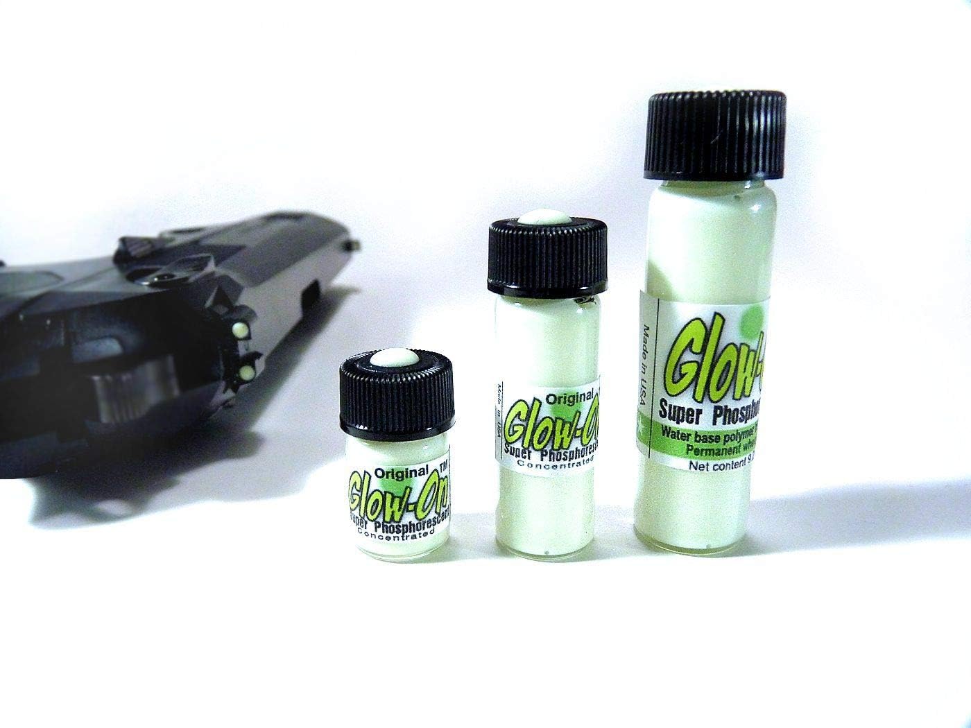 Glow-On Original, White Color and Green Glow, Gun Night Sights. Economy Size 9.2 ml Vial. Concentrated, Bright Lasting Luminescence.