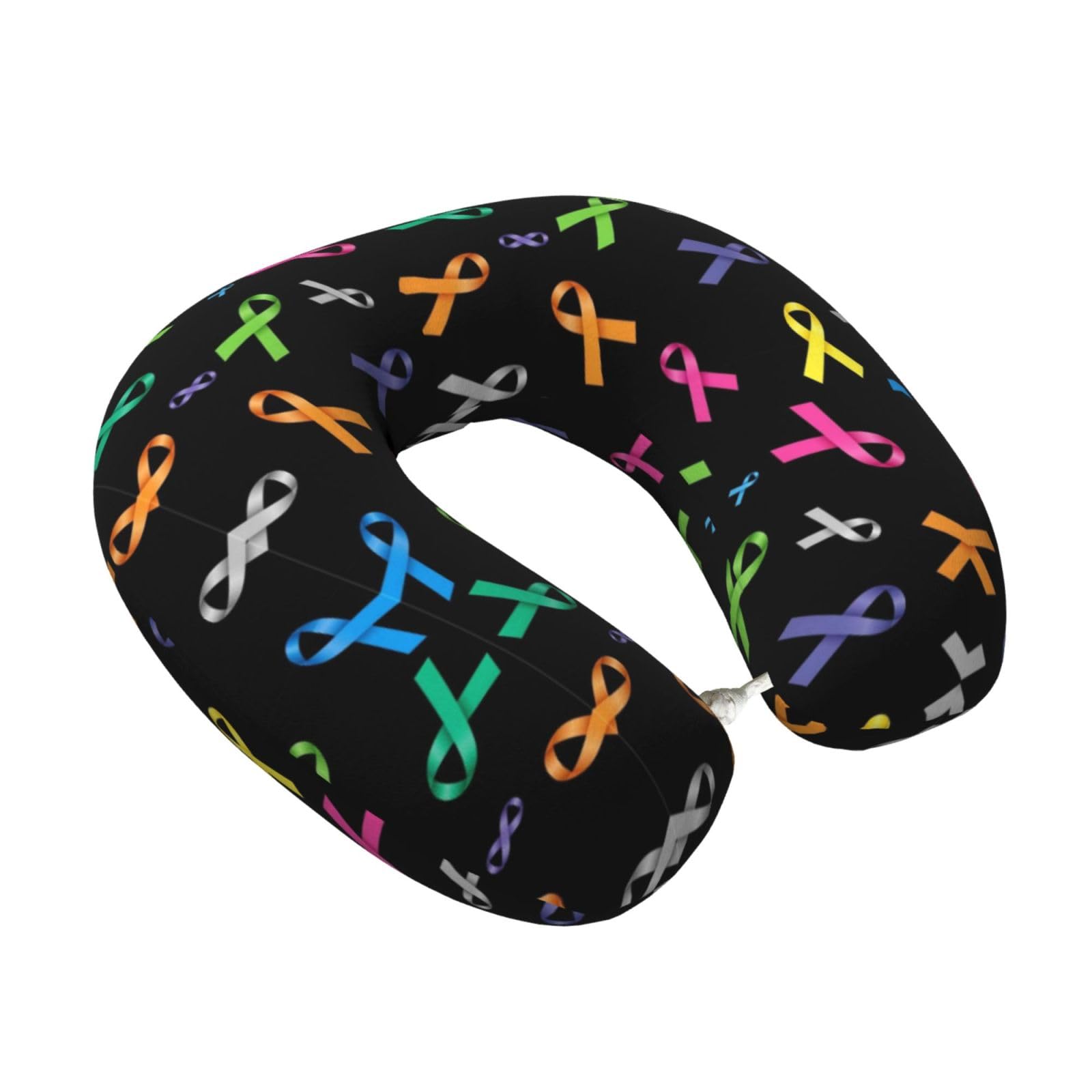 U-Shaped Travel Neck Support, Memory Foam Pillow Cancer Awareness Ribbon for Comfort on Airplanes, Cars, and at Home