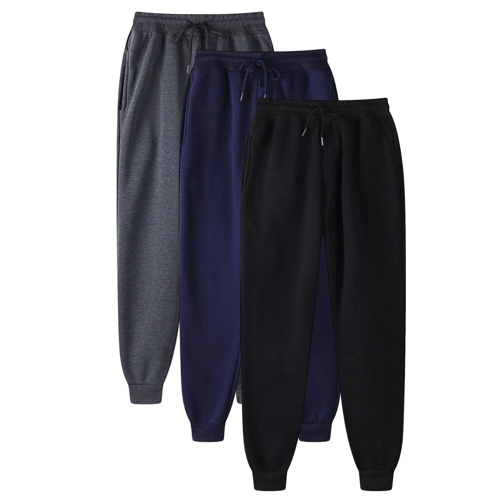 Pack de 3 pantalones de chándal para hombre, con puños, cintura elástica, pantalones de deporte, pantalones de entrenamiento, pantalones informales, pantalones de ocio, pantalones de chándal con