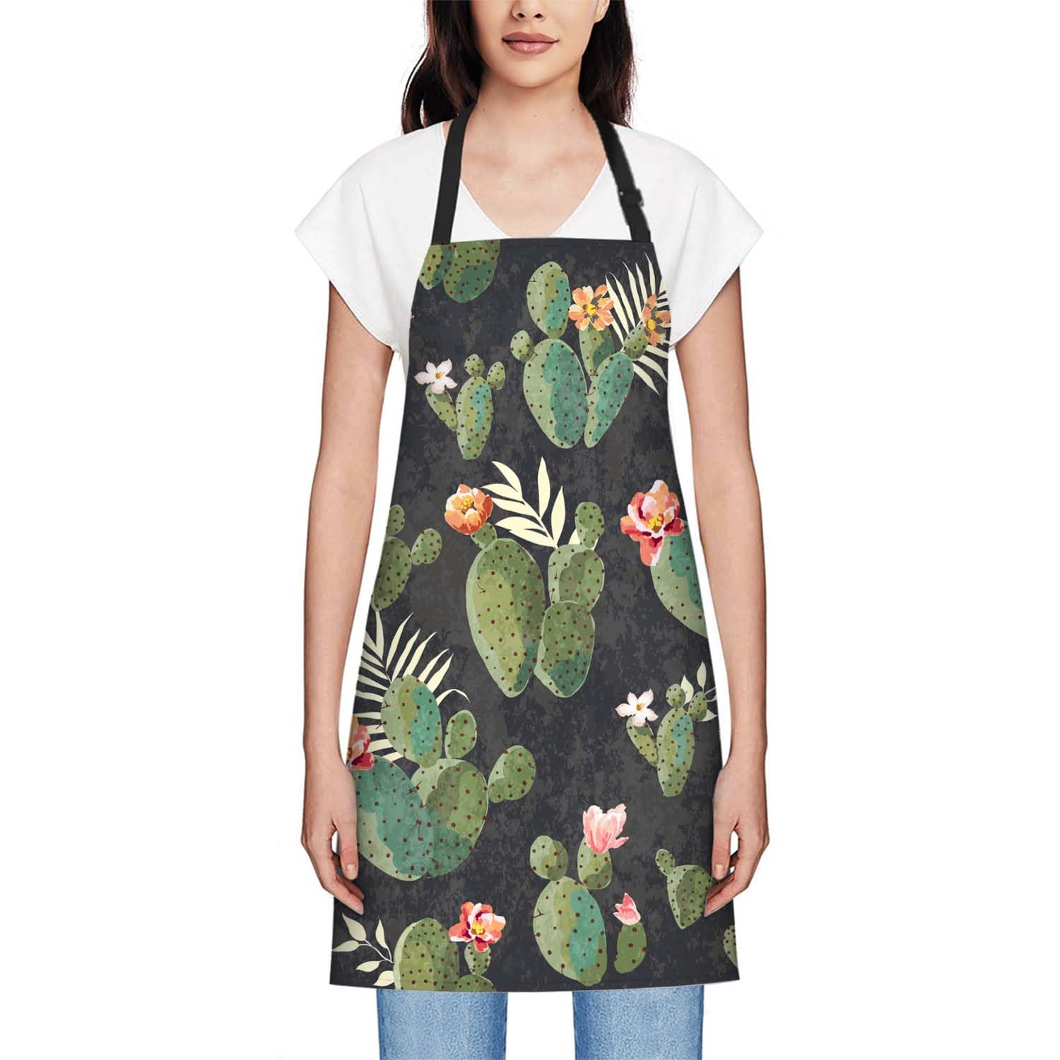 Smooffly Vintage Cactus Apron Adjustable Bib Chef Aprons Cooking Apron Unisex Women Men Aprons Perfect for Home Kitchen Baking - Image 2