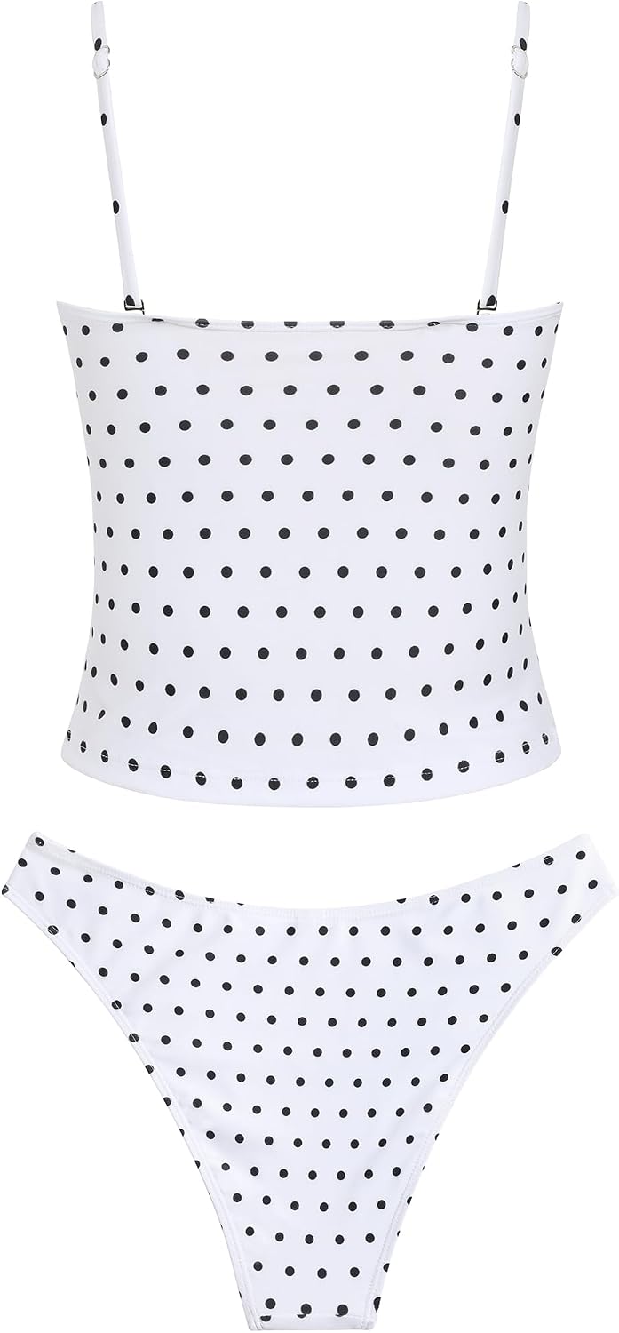 ZAFUL Women's Floral Tankini Swimsuits Bandeau Tummy Control High Cut Tankini Set Two Piece Bathing Suit