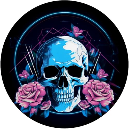Miniatura 3 de Cool Synthwave Blue Skull with Roses PopSockets Swappable PopGrip