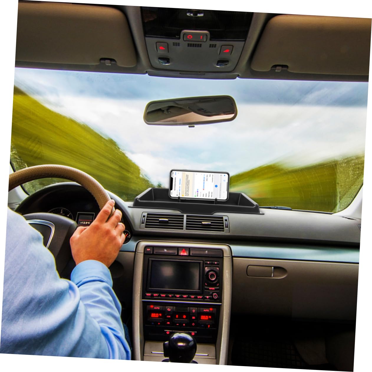 PLAFOPE Supporto Telefono Auto da Cruscotto in Abs Nero, Anti-sdrucciolo | Vaschetta Multiuso Lavabile, per Auto e Smartphone, Resistente All’usura, Formato Compatto