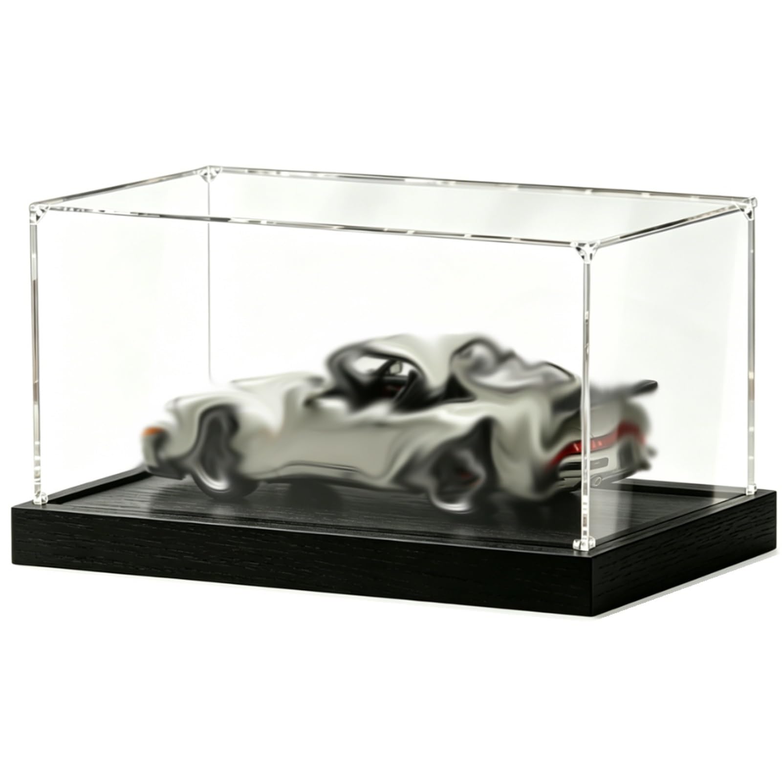 Crystal Transparent Acrylic Box with Black Wooden Base, Hobby/ Collectible/ Car Display Cases, Storage Dustproof Protection Organizer(30x30x30cm/12x12x12in)