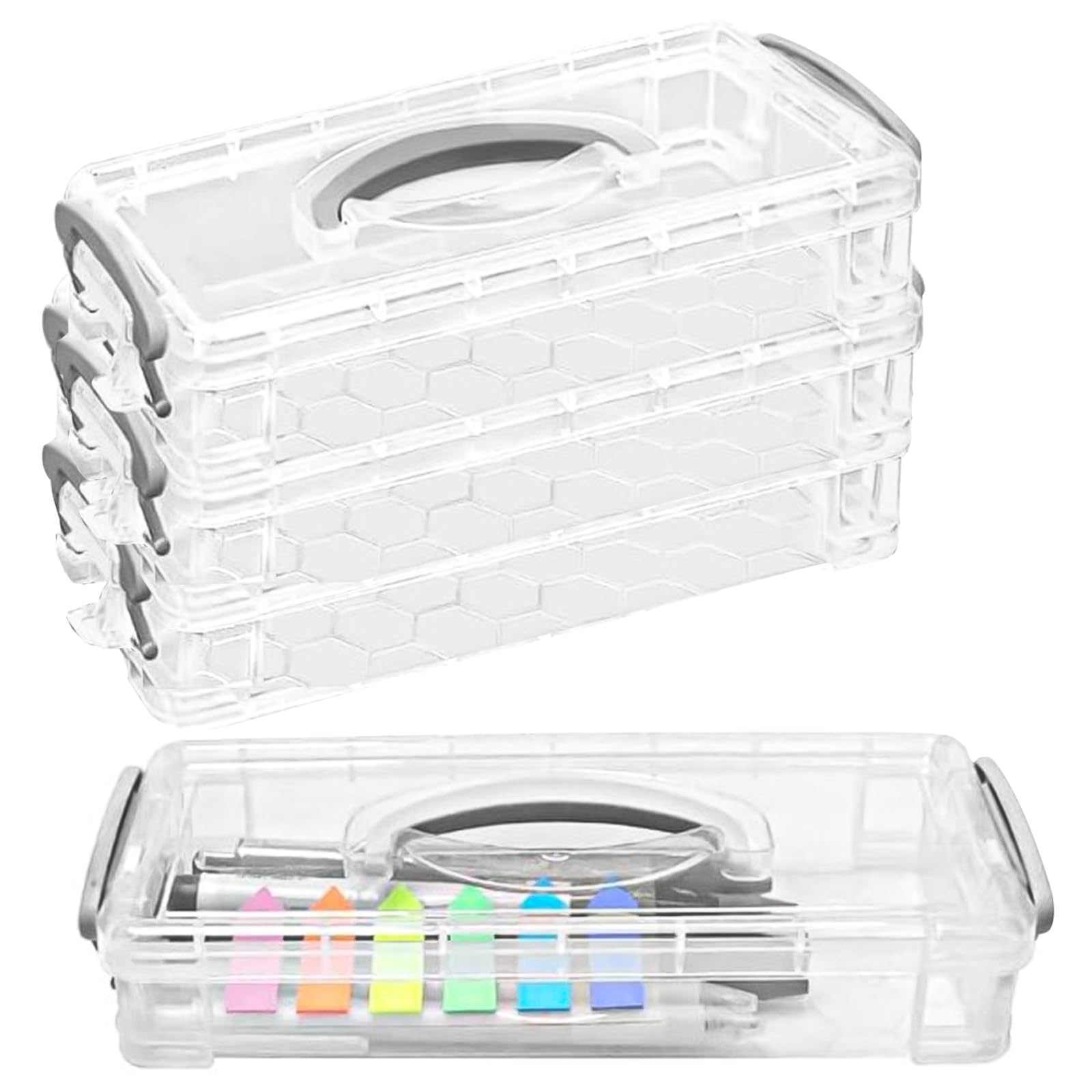 BUZIFU 3 Pack Plastic Pencil Box Stackable Clear Pencil Storage with Snap-Tight Lid Large Capacity Hard Pencils Case Office Supplies Storage Organizer Boxs Stationery Case for Art Supply, Office