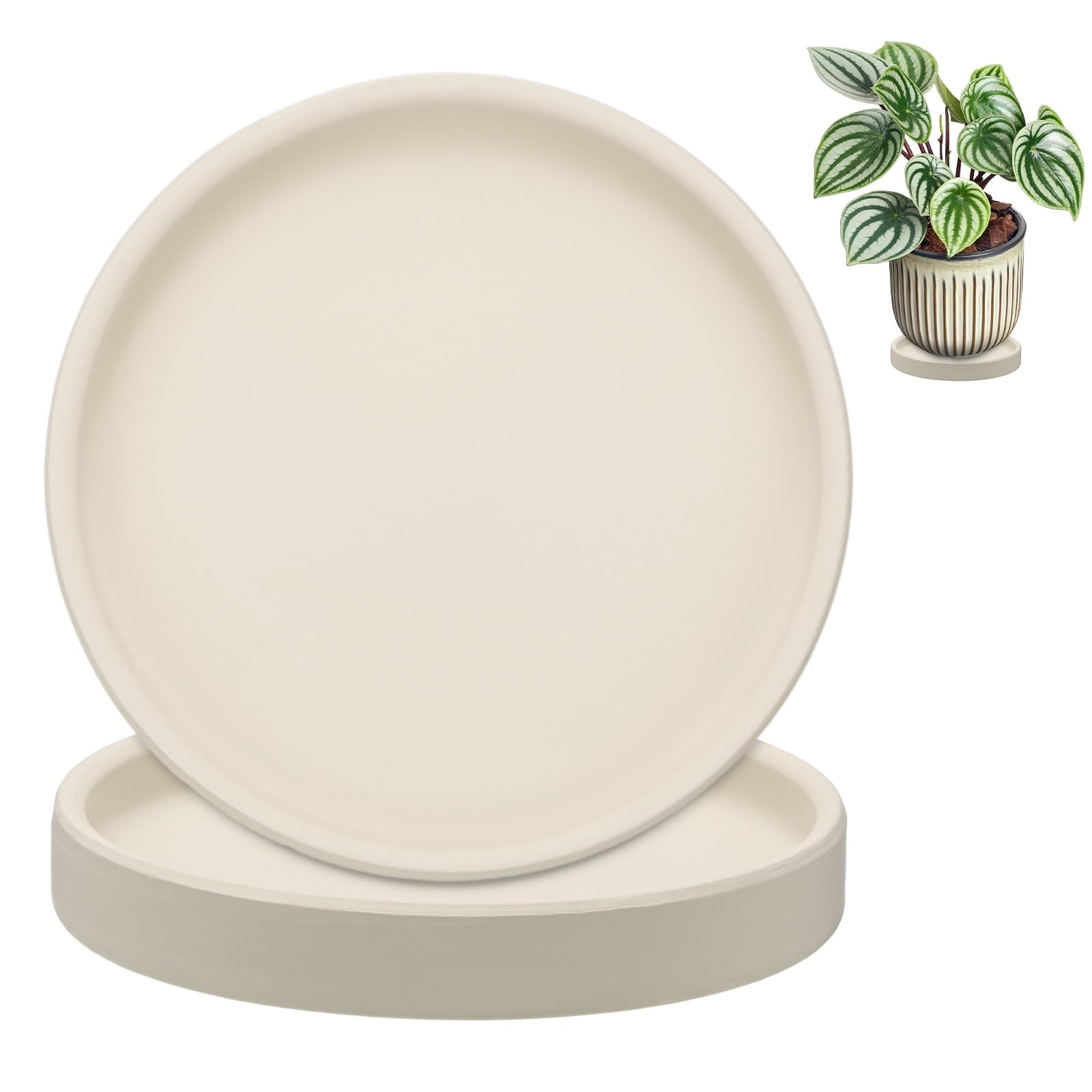 M METERXITY 2-Pack Ceramic Plant Saucers 4.3 in ID, White