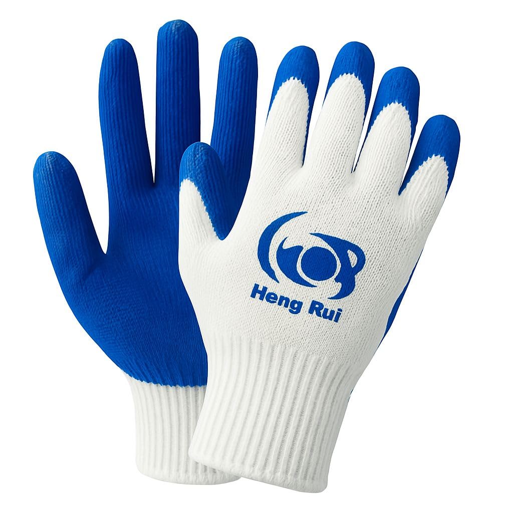 HENG RUI 50 Pairs Working Gloves Cotton/Poly With Blue Latex Rubber Palm Coated