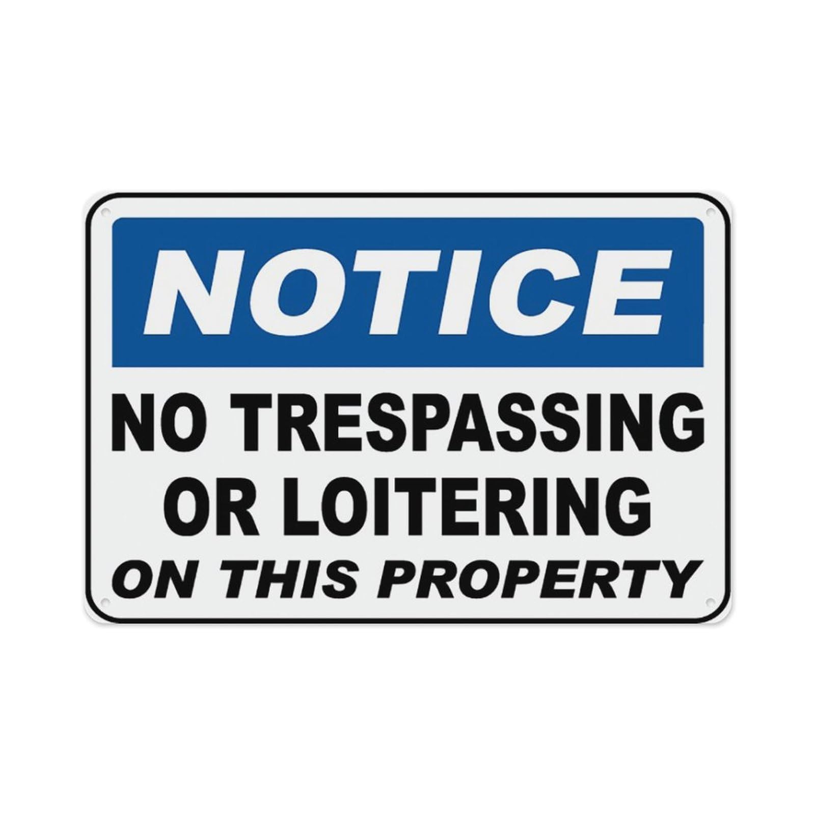 peiyeety No Trespassing Or Loitering Sign Aluminum Tin Warning Signs For Home Outdoor Garden 12X16 Inches