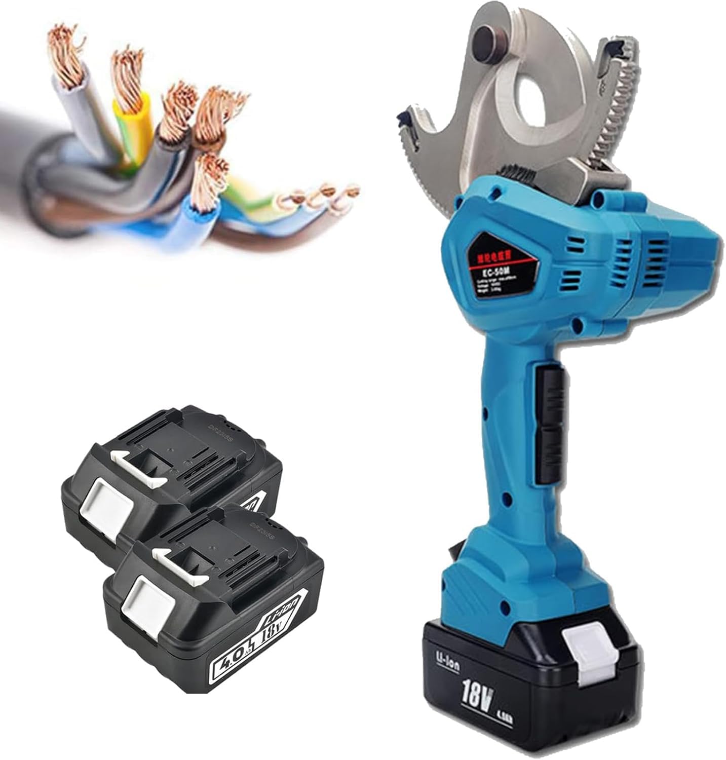 LMRXOFE Cordless Hydraulic Cable Cutter For Copper & Aluminum - Electric Ratchet Tool With 2 Batteries & Carry Case, Heavy-duty Industrial Power Shears, Fast & Efficient Cutting Solution EC-65M