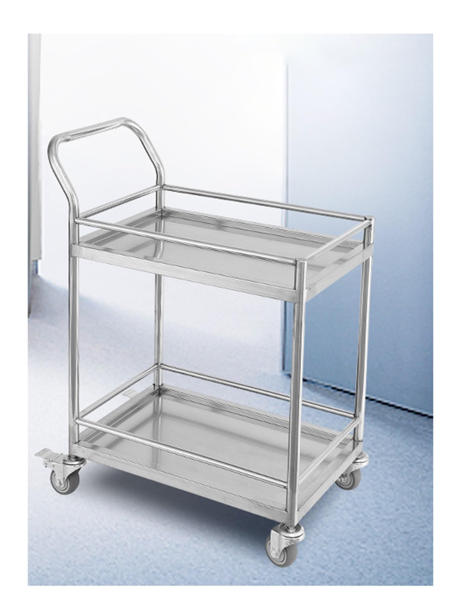 Carrito de mesa de trabajo de acero inoxidable, carrito de cocina de metal rodante de 2 niveles con ruedas de 360°, estantes de laboratorio comercial para restaurante, almacén, 45 x 45 x 85 cm