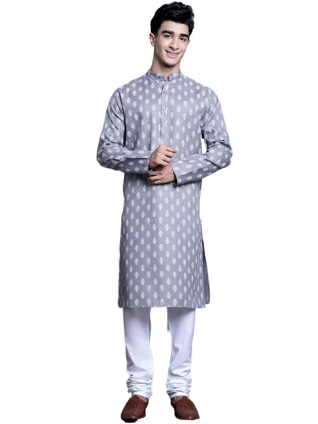 Jompers Men's Cotton Floral Printed Kurta Pyjama Set (Dark-Grey, Xxl)