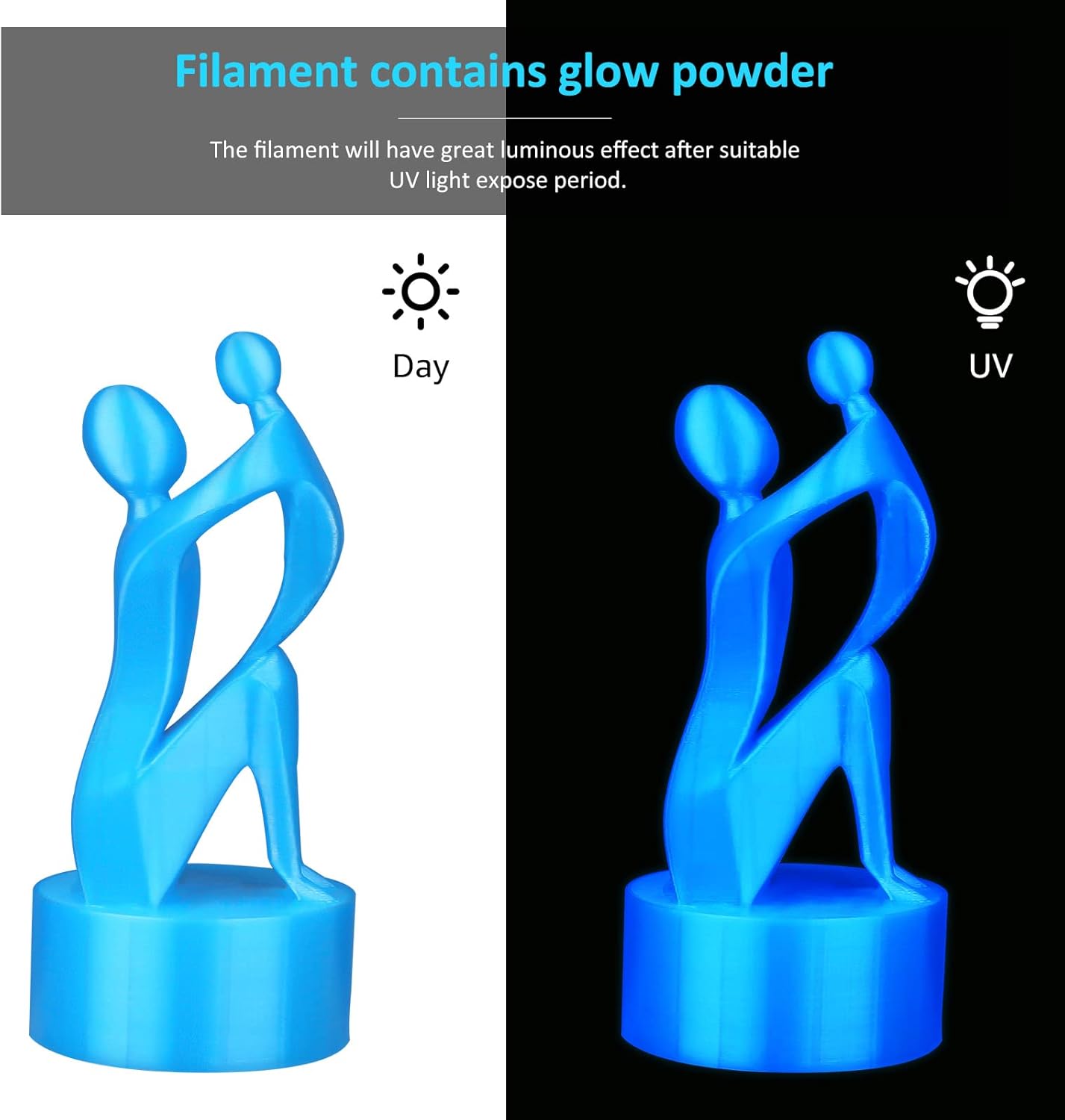 PLA+ 3D Printer Filament Luminous Blue, 1.75mm No Tangle, Net Weight 2.2lbs Spool (1kg, PLA Pro Plus, Blue with Glow in The Dark Effect