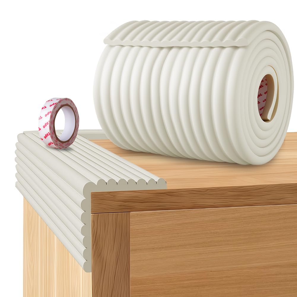 NUTKIT Kantenschutz Baby, 200CM x 20CM Eckenschutz Kantenschutz, Selbstklebend Schaumstoff Eckenschutz für Kinder, W-förmiger Extra Dick Tischkantenschutz StoßSchutz für Tisch＆Möbel Kanten(Weiß)