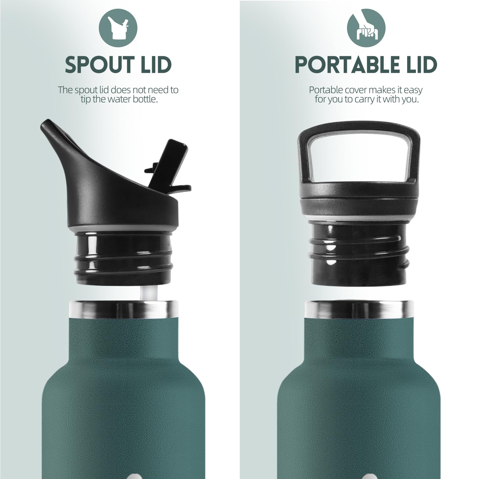 Motswedi Borraccia Termica 1 litro, Acciaio Inox, Borraccia con Cannuccia, a prova di perdite, Bottiglia Termica, Doppia Parete, Borracce Termiche, Borracce per Palestra, Outdoor, Verde militare