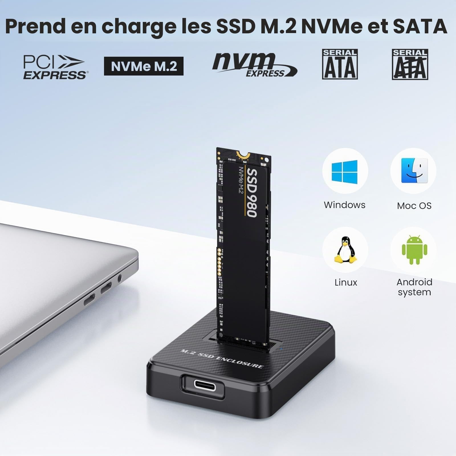 Station d'accueil SSD M.2 NVMe & SATA USB 3.1 Gen2, adaptateur USB NVMe 10 Gbps pour clé M/B+M, station d'accueil NVMe et adaptateur SATA, station d'accueil USB NVMe haute vitesse pour SSD 2230/2242