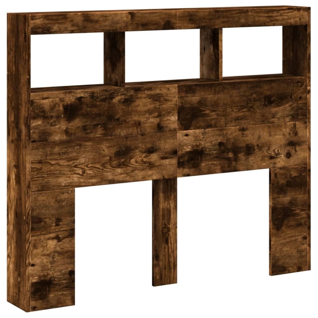 vidaXL Headboard Cabinet with LED Smoked Oak 120x17x102 cm
