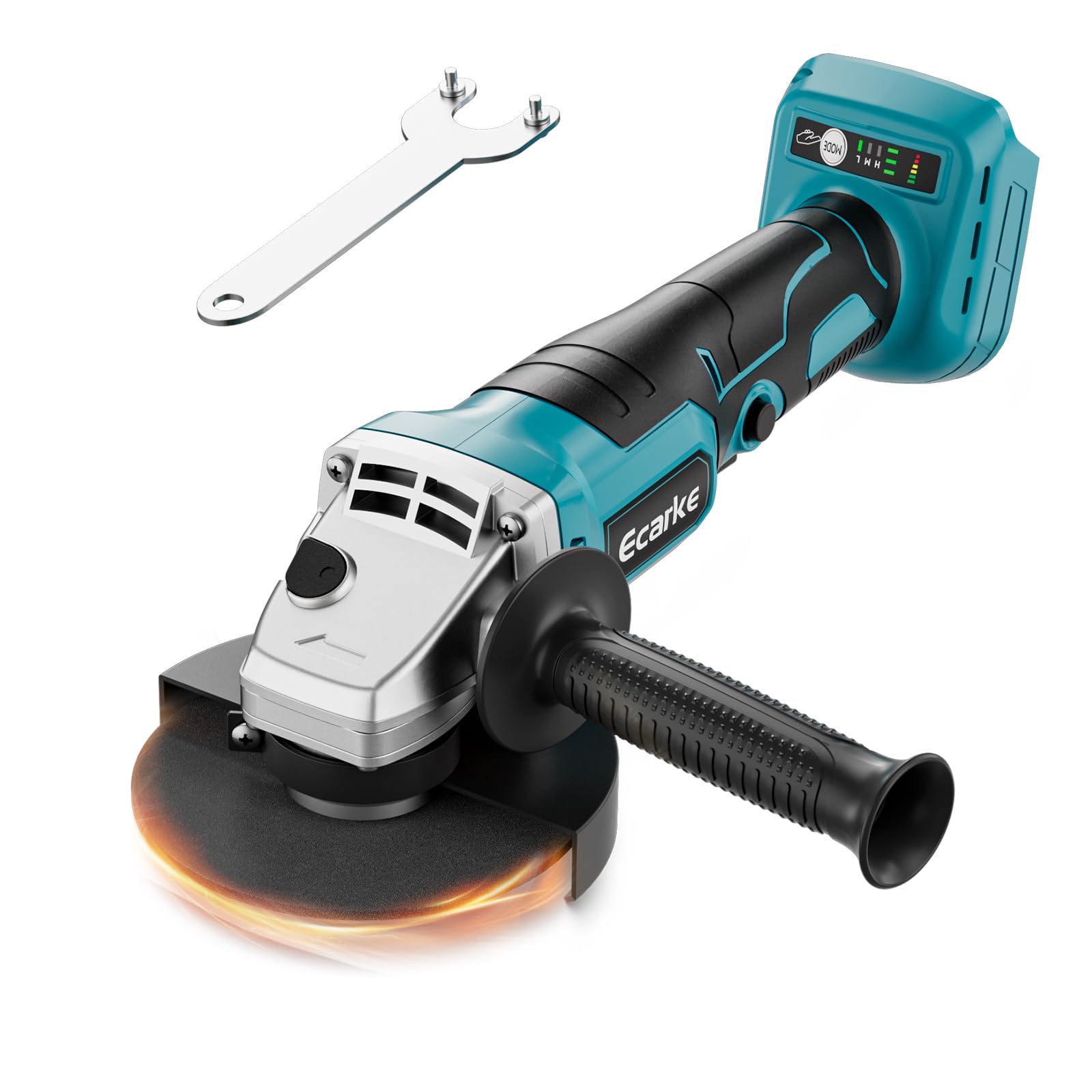 Ecarke Meuleuse d'angle sans fil pour batterie Makita 18V Li-Ion, meuleuse professionnelle sans balai 900W, 9000 tr/min, diamètre du disque 12,5 cm avec clé de meuleuse d'angle (sans batterie)