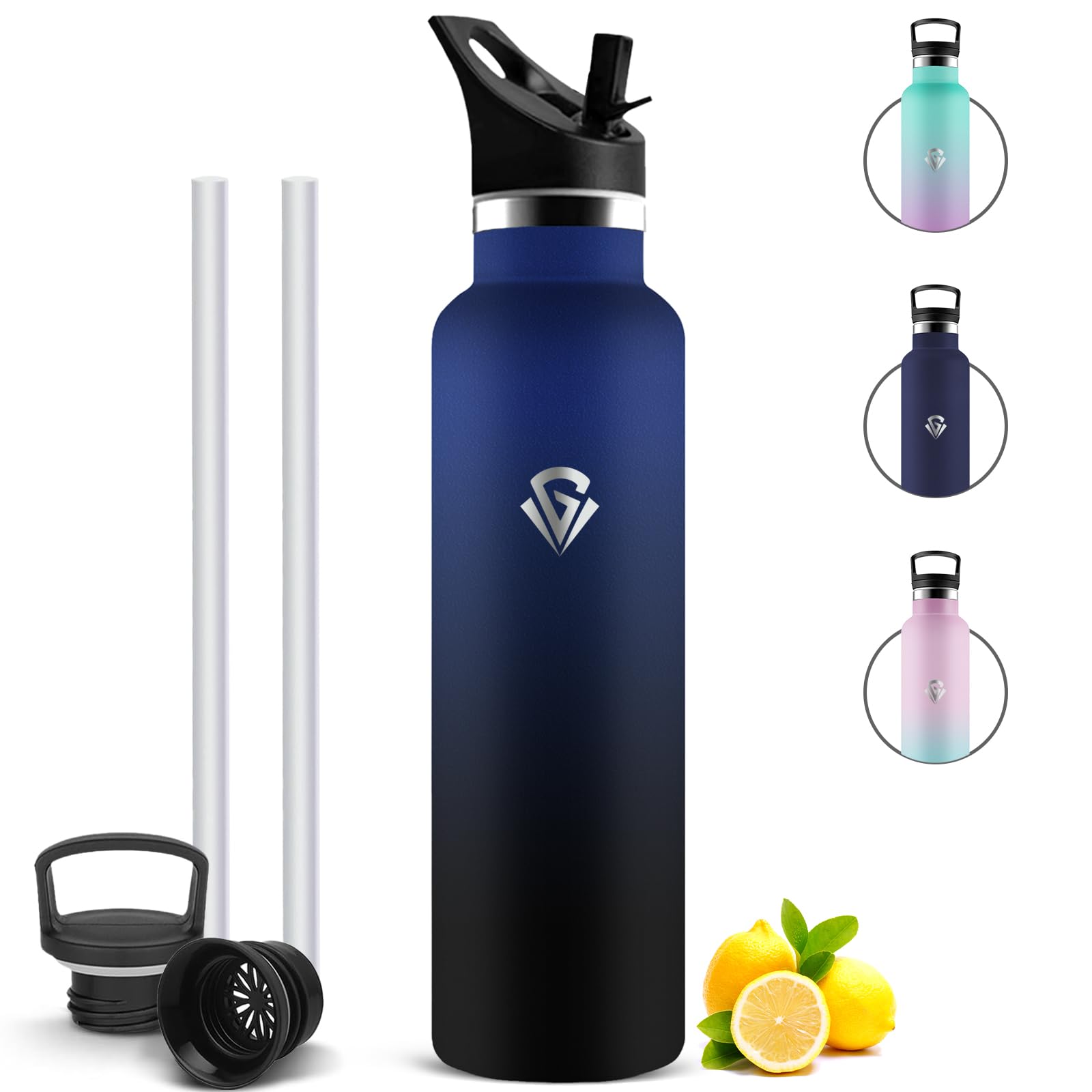 Mujigaga Insulated Water Bottle, Reusable Water Bottle, 1 Litre, BPA Free Thermal Bottle with Straw, No Leakage Thermal Bottles for Gym, Sports, Work