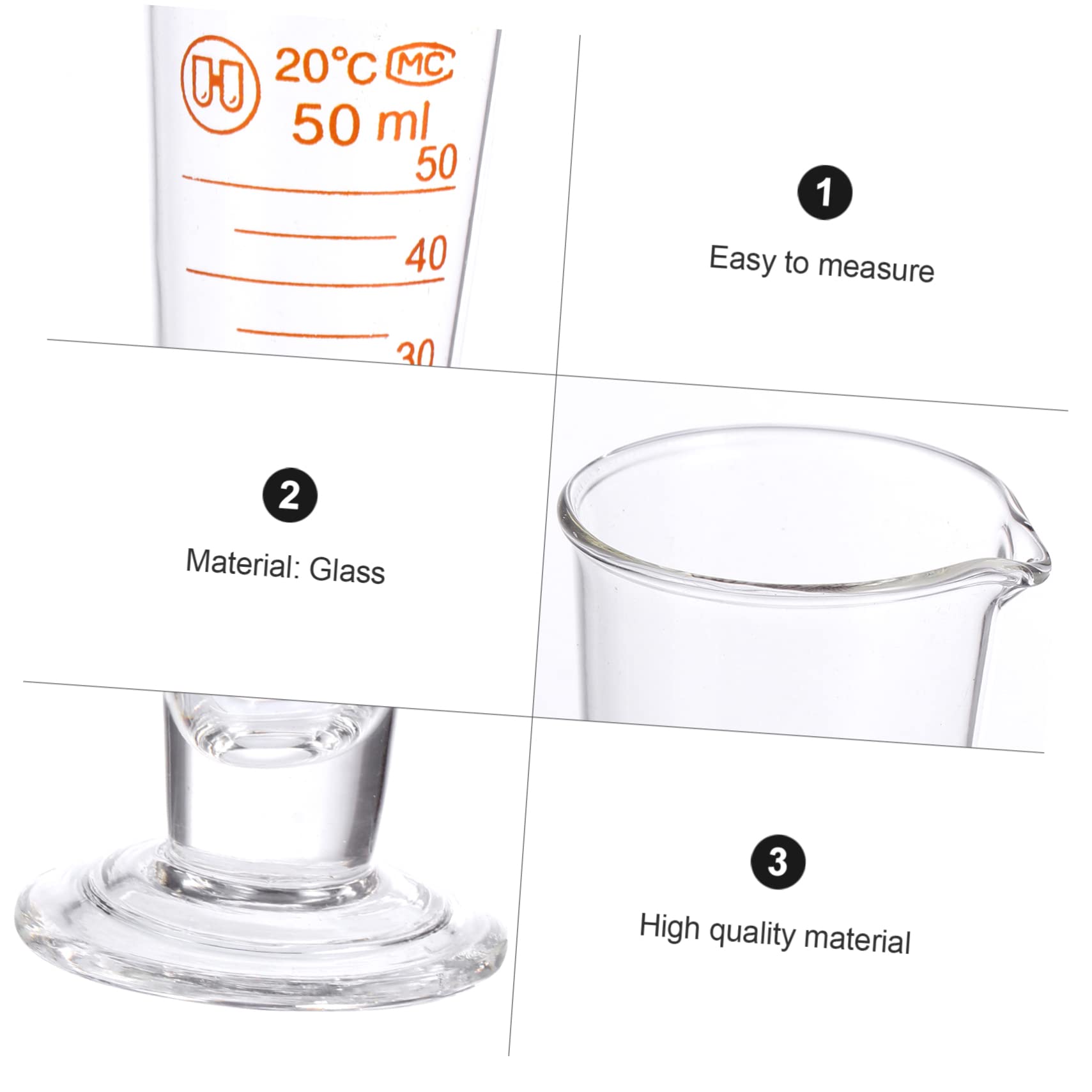 LALADEFIEE Stable Base Glass: 50ml Graduated Measuring Graduated Measuring Cup Glass Beakers Liquid Container