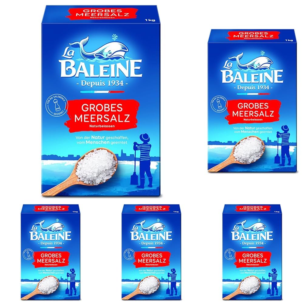 La Baleine - Meersalz grob - Vorteilspack 1 kg - geernted in Salzgärten in Südfrankreich am Mittelmeer - einzigartige Reinheit (Packung mit 5)