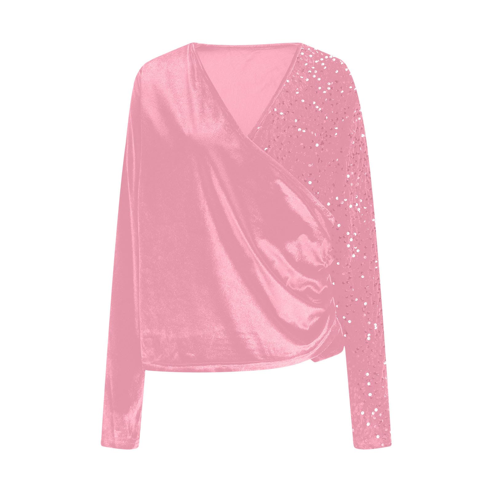 KHIRVWL Top Donna Unito con Inserti a Paillettes Scollo a V Maniche Lunghe Blusa Glitter Casual Cerimonia Maglia Brillantini Tops Capodanno da Sera Maglione con Paillettes Donna per Feste e Serate