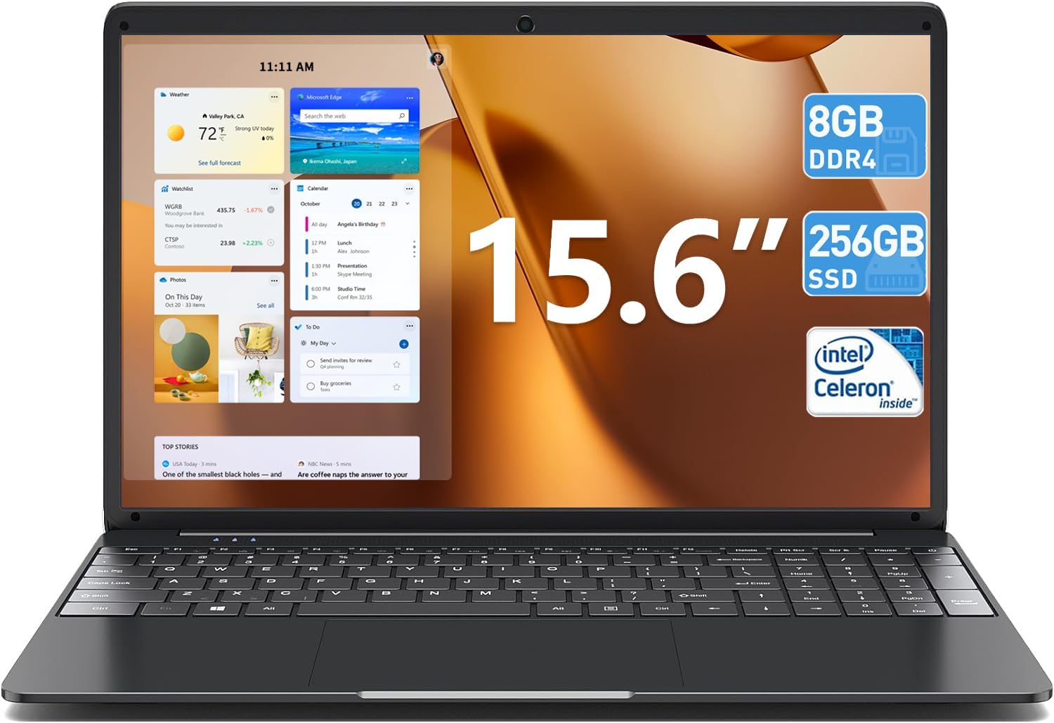 PC Portable 24Go RAM 512Go SSD Ordinateur Portable 15,6" Windows 11 - 24Go RAM, 512Go SSD, Celeron N5095, Rétroéclairage, Empreinte, 180° Ouverture Clavier Rétroéclairé Empreinte
