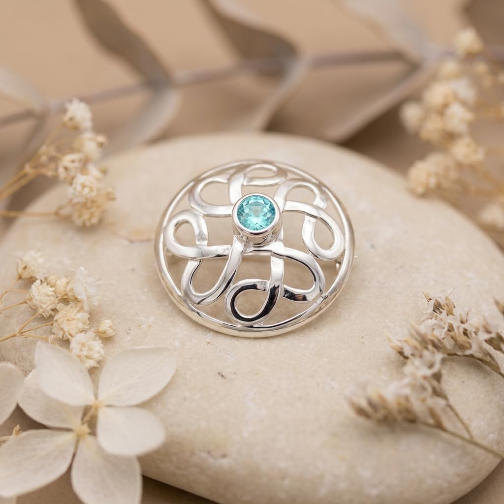 Alexander Castle 925 Sterling Silber Keltische Brosche für Frauen - Damen Brosche Pin mit blauem Cubic Zirkonia & Schmuck Geschenk Box - 28mm