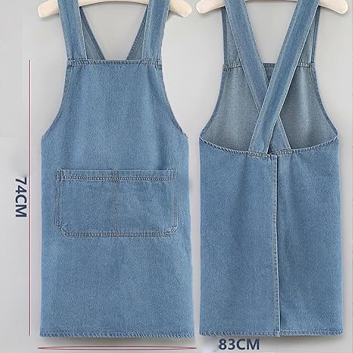 Delantal de algodón ligero con bolsillo frontal, delantales de mezclilla cruzados, delantales azules o adultos para adultos