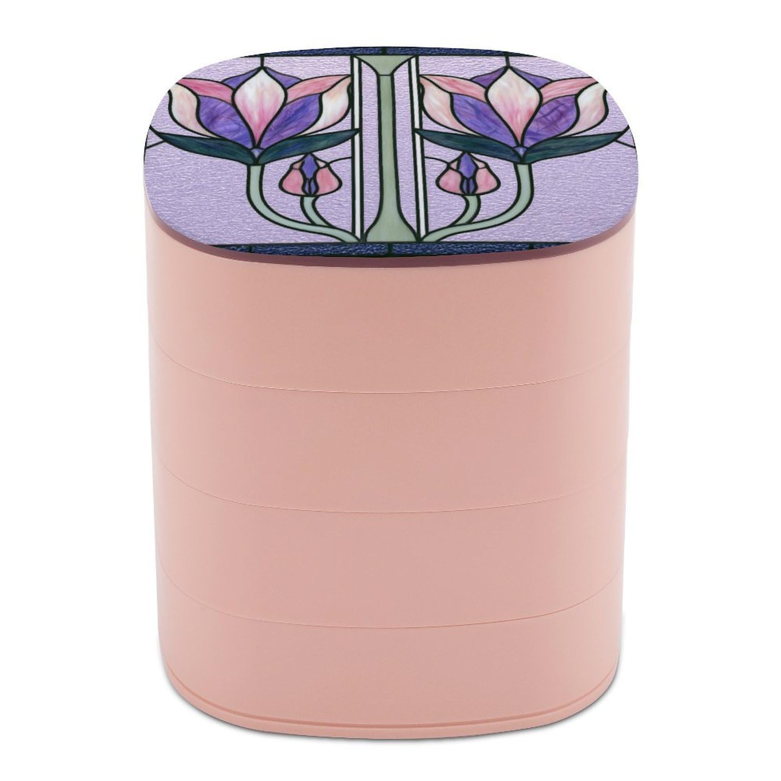 Jubonexis Stained Glass Floral Motif Pale Purple Jewelry Boxes for Women, Earring Holder Organizer Rotating Jewelry Organizer for Necklaces Bracelets Ring