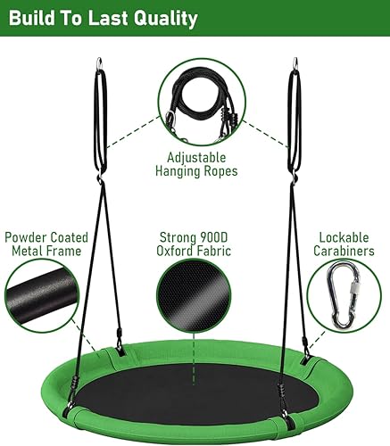 Miniatura 4 de Juego de columpio de árbol de platillo de 40 pulgadas de diámetro para niños y adultos, asiento de columpio volador ajustable para patio trasero o