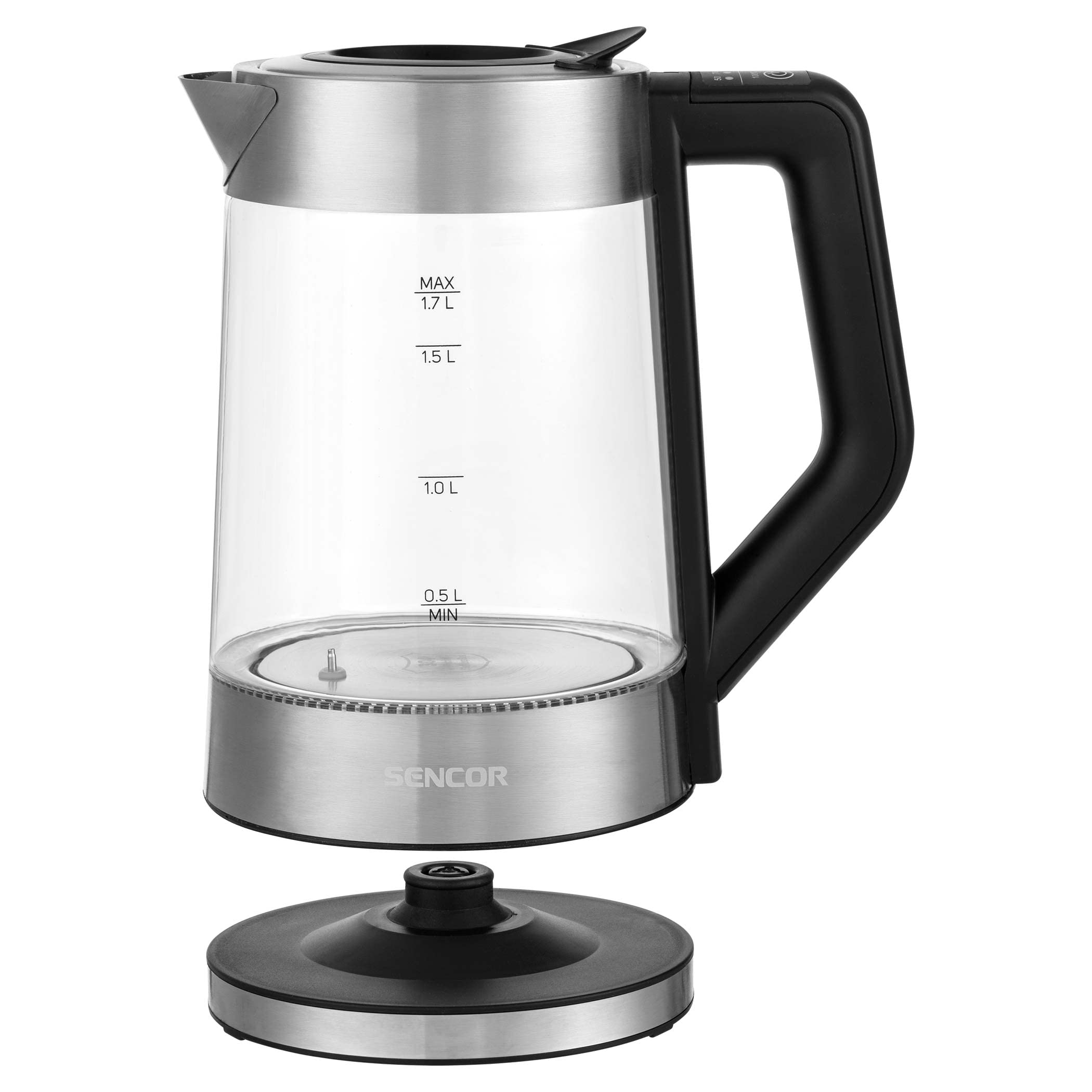 Sencor SWK 1795SS - Bollitore in vetro con capacità di 1,7 l, potenza di 2200 W, acciaio inox, luce LED interna, 100% senza BPA, regolazione della temperatura (da 50 °C a 100 °C