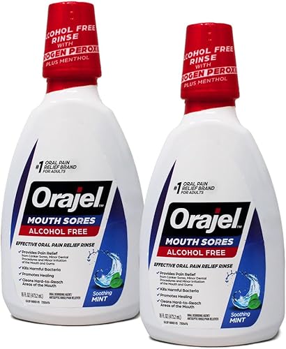 Orajel Enjuague bucal antiséptico sin alcohol, menta fresca, 16 onzas líquidas (paquete de 2)