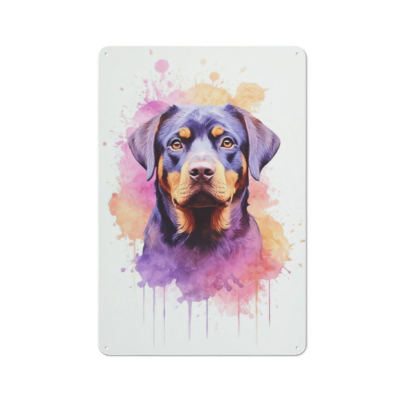 For Lounge Or Reading Corner, Watercolor Rottweiler Art Retro Metal Sign 30x20cm, for Metal Sign Collectors, for Garage And Workshop Walls