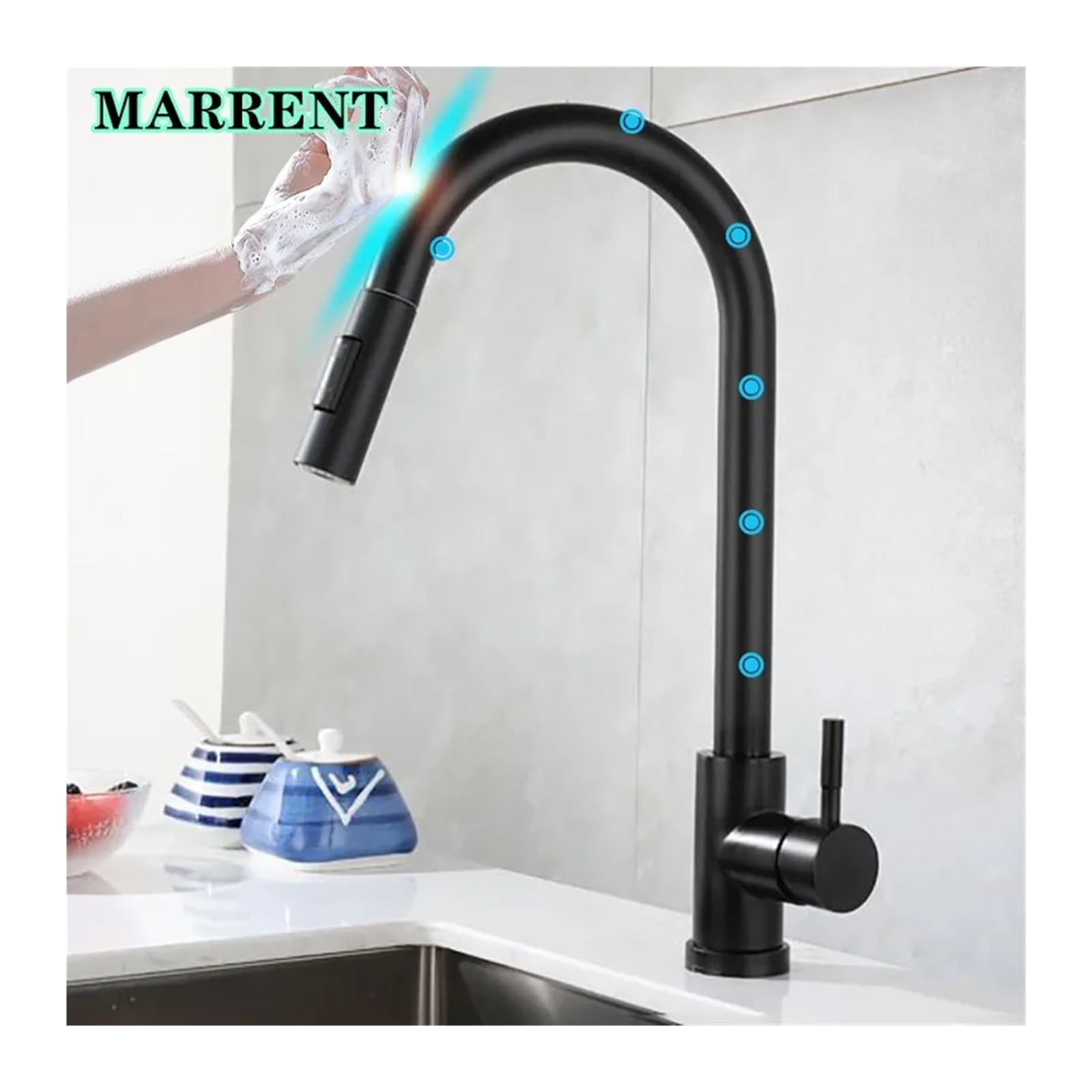 Rubinetto da Cucina Estraibile Touch in Acciaio Inox Opaco, Miscelatore for lavello da Cucina Caldo e Freddo, rubinetti da Cucina Touch(Not Touch-Chrome)