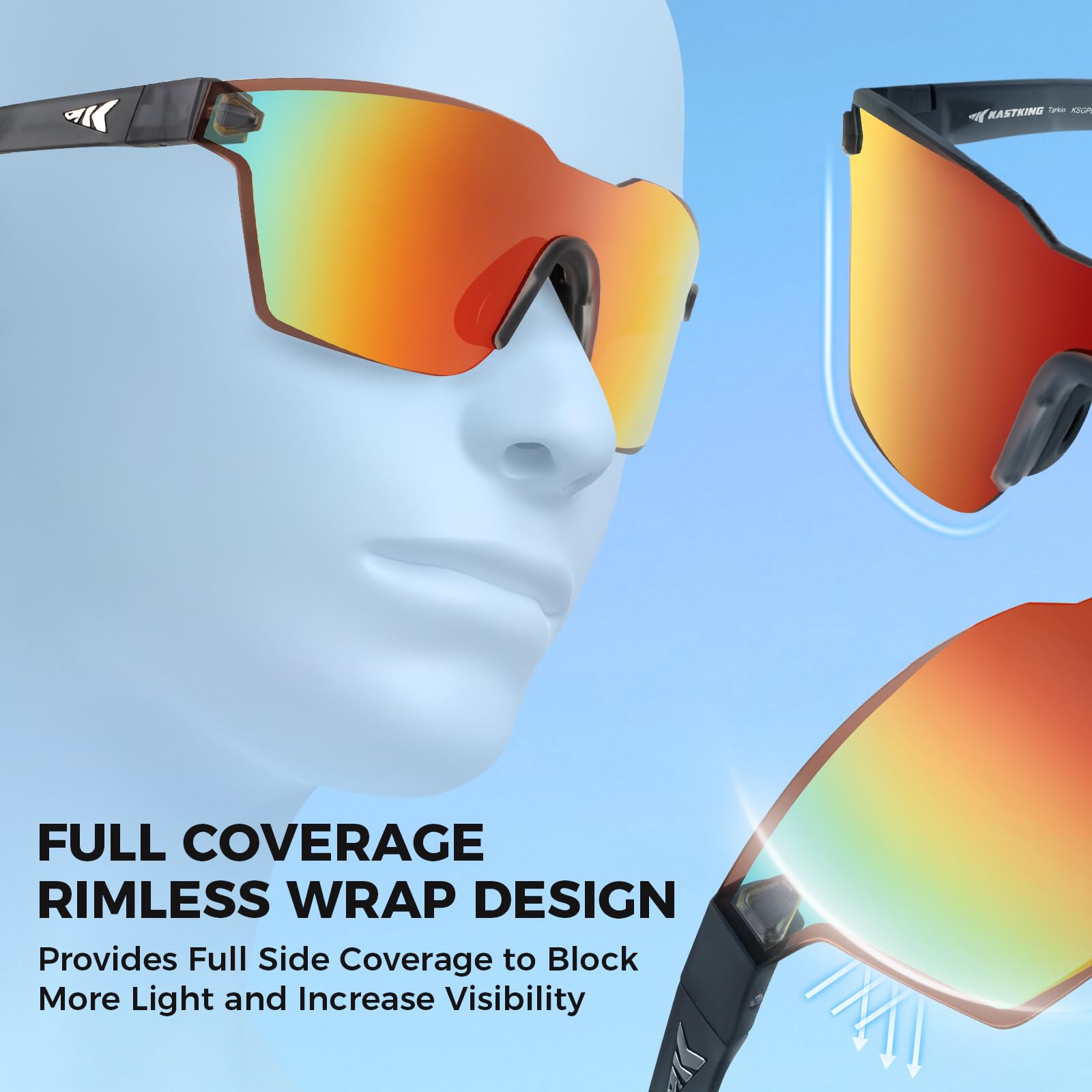 KastKing Tarkio Lunettes de soleil polarisées pour la pêche, grandes lentilles en polycarbonate, design enveloppant, protection UV400, lunettes de soleil de sport