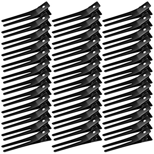 50pcs Hairdressing Double Prong Curl Clips, Wobe 1.8" Curl Setting Section Hair Clips Metal Alligator Clips Hairpins for Hair Bow Great Pin Curl Clip, Styling Clips for Hair Salon Barber (Black)
