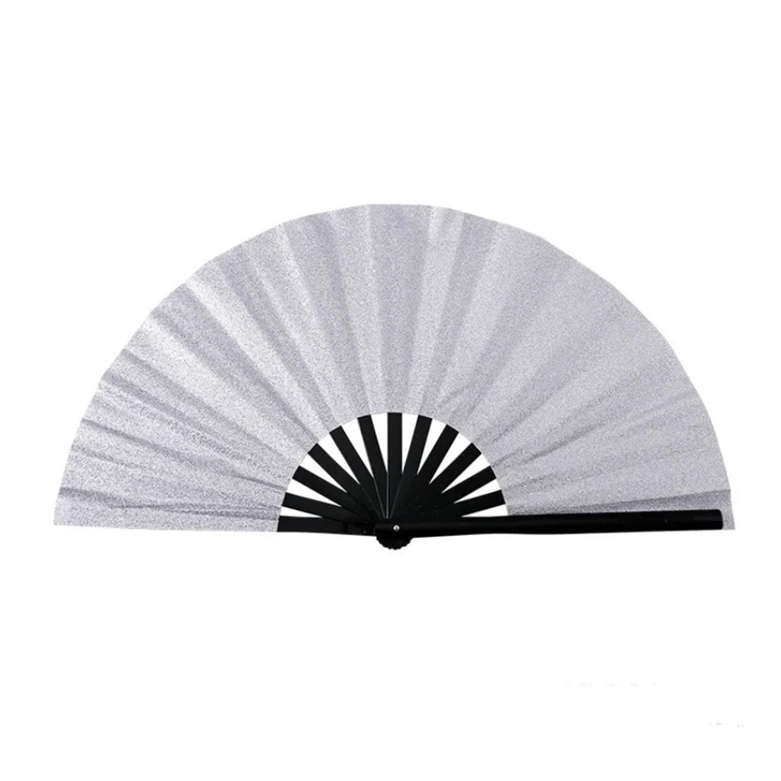 Dymkie Silver Clap Fan Fabric Large Folding Tai Chi Set Decorative Hand Paper Fans For Music Festival Dance Party Wedding(Silver)