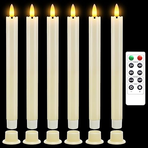 kakoya Velas cónicas sin llama de cera real de marfil, función de temporizador de ciclo, 2 velas LED cónicas que funcionan con pilas, velas LED de