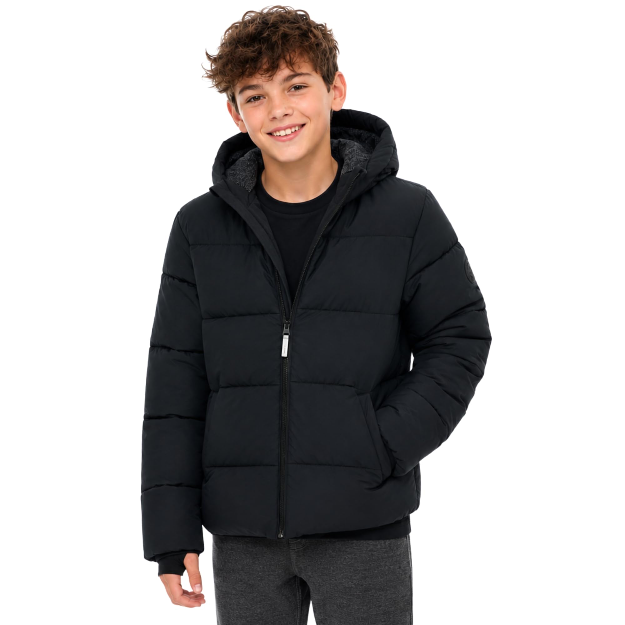 Boys Heavyweight Puffer Jacket - Sherpa Lined Winter Coat with Hood